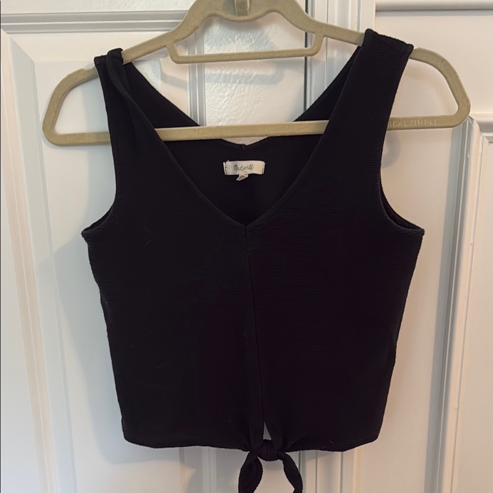 Madewell Black Sleeveless Tie-Front Crop Tank Top